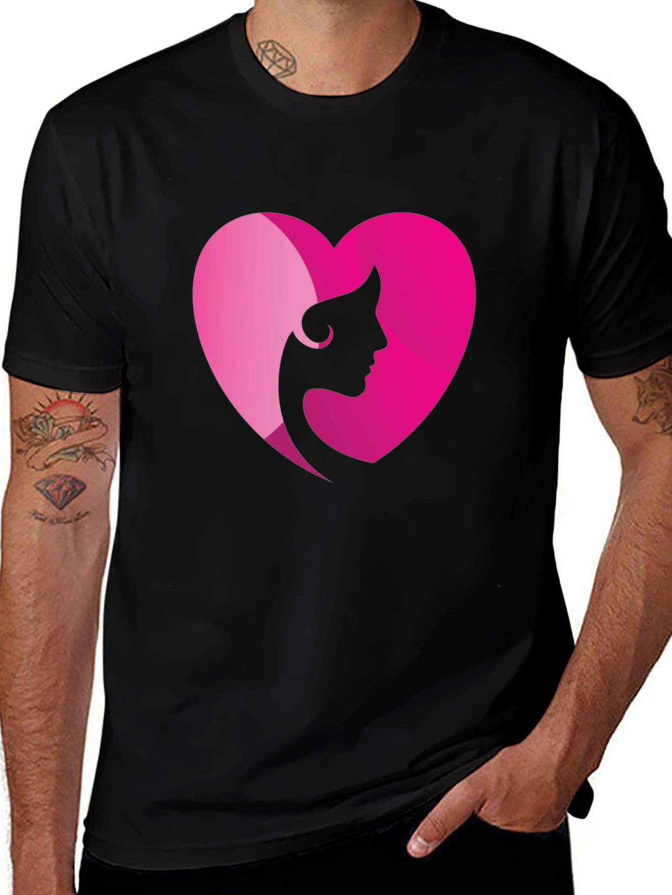 Heart Woman Silhouette Graphic Tee - Black Cotton