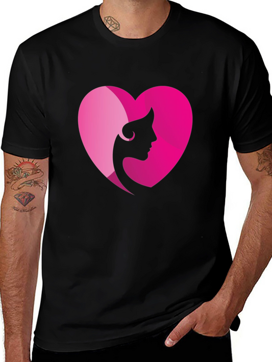 Heart Woman Silhouette Graphic Tee - Black Cotton