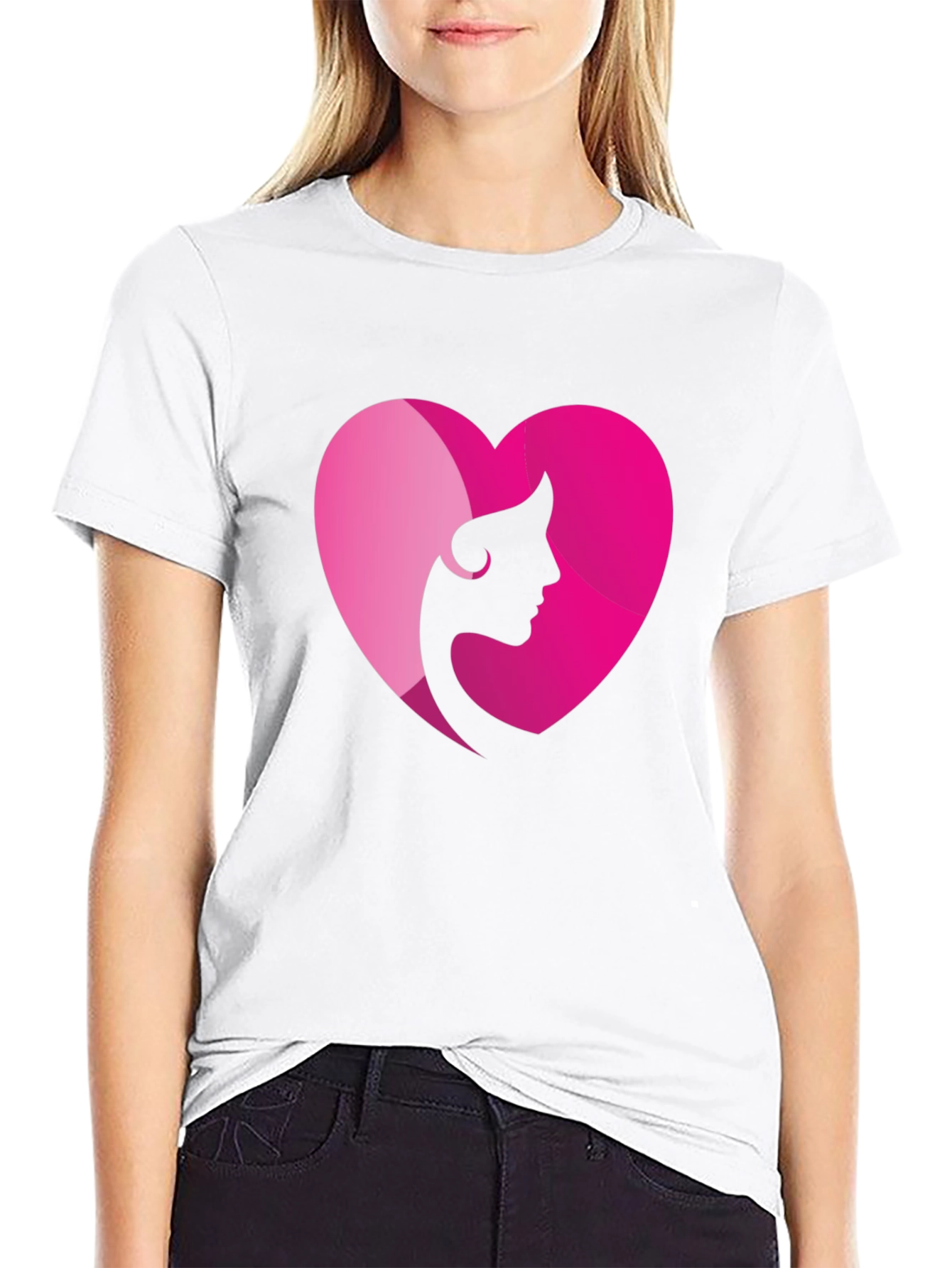 Heart Woman Silhouette Graphic Tee - Black Cotton