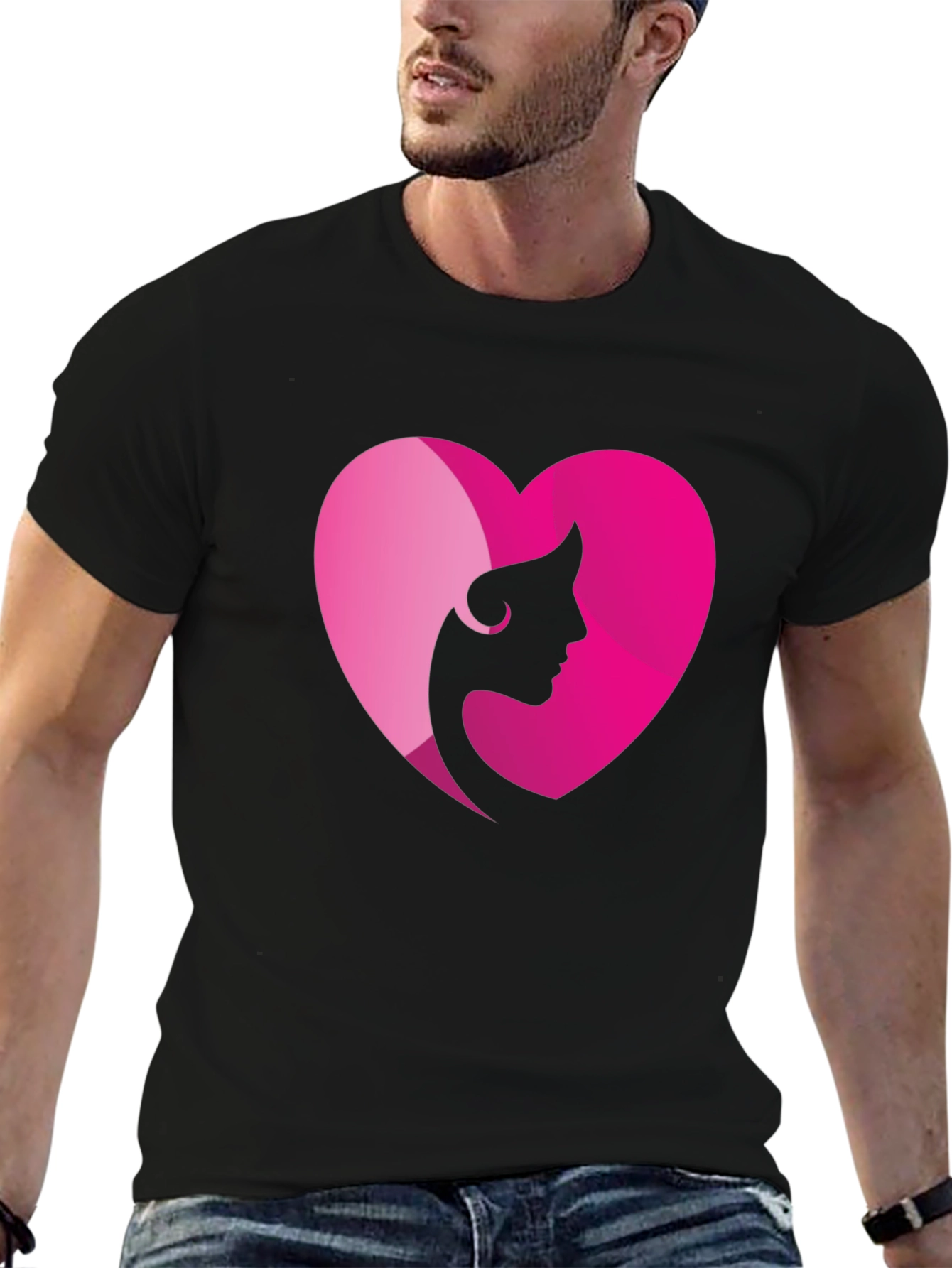 Heart Woman Silhouette Graphic Tee - Black Cotton