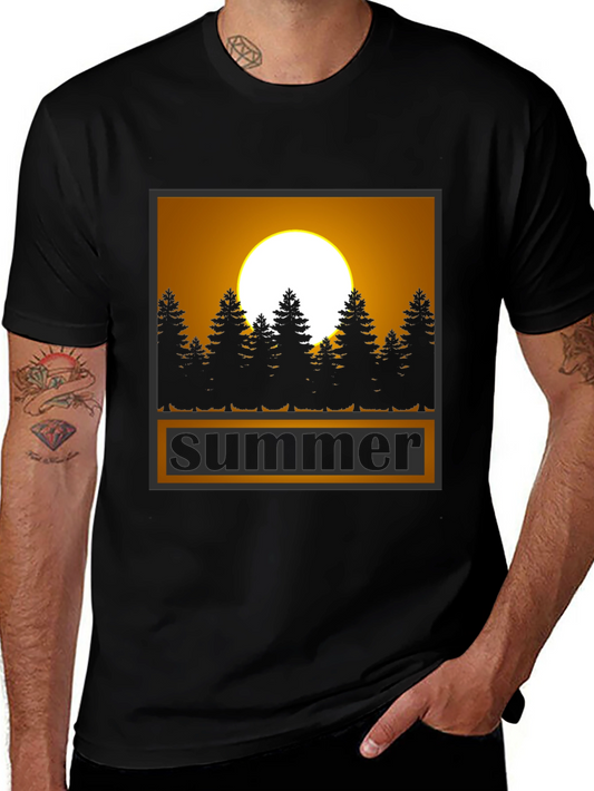 Summer Graphic Tee - Sunset & Trees Black T-Shirt