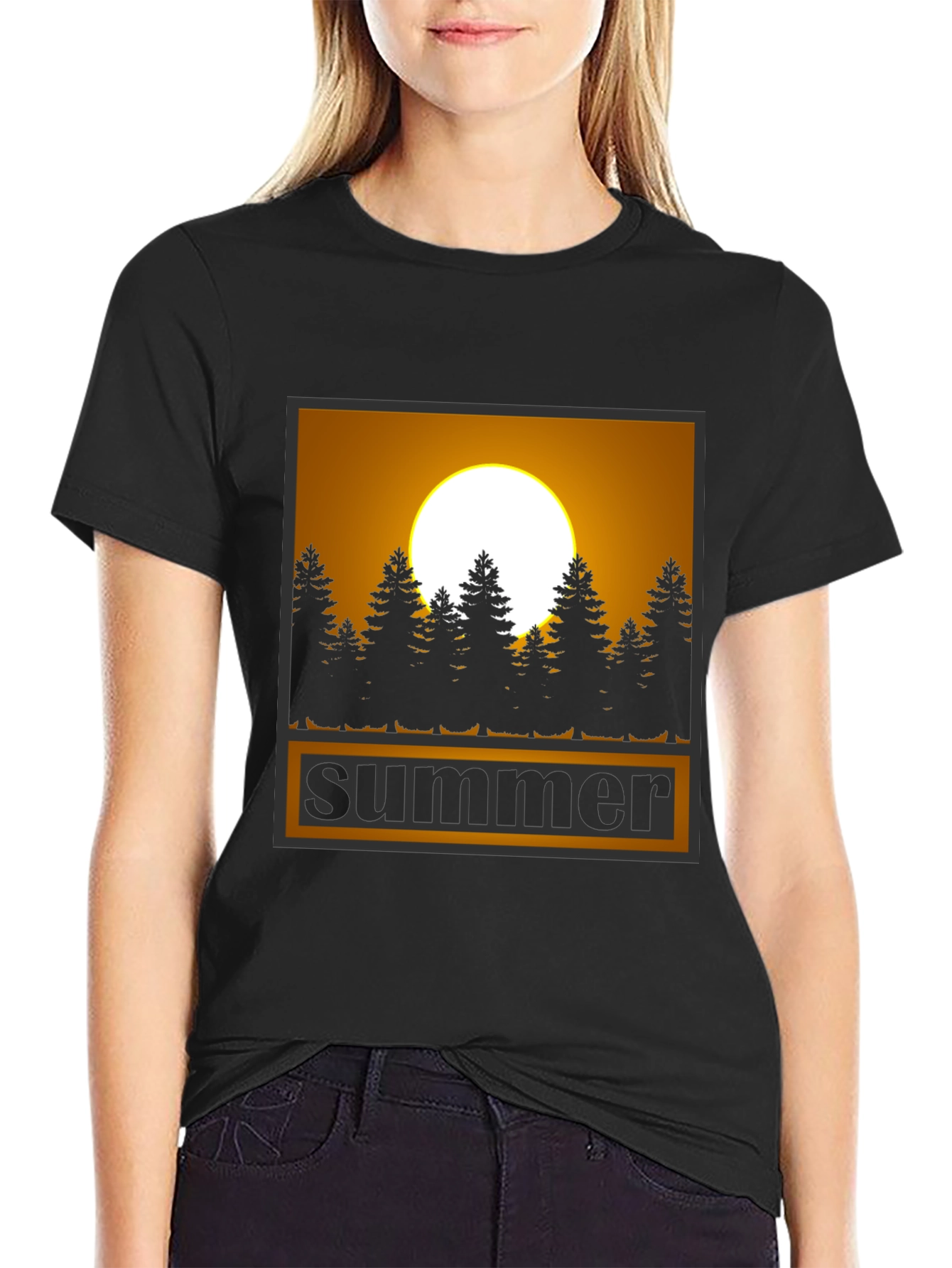 Summer Graphic Tee - Sunset & Trees Black T-Shirt