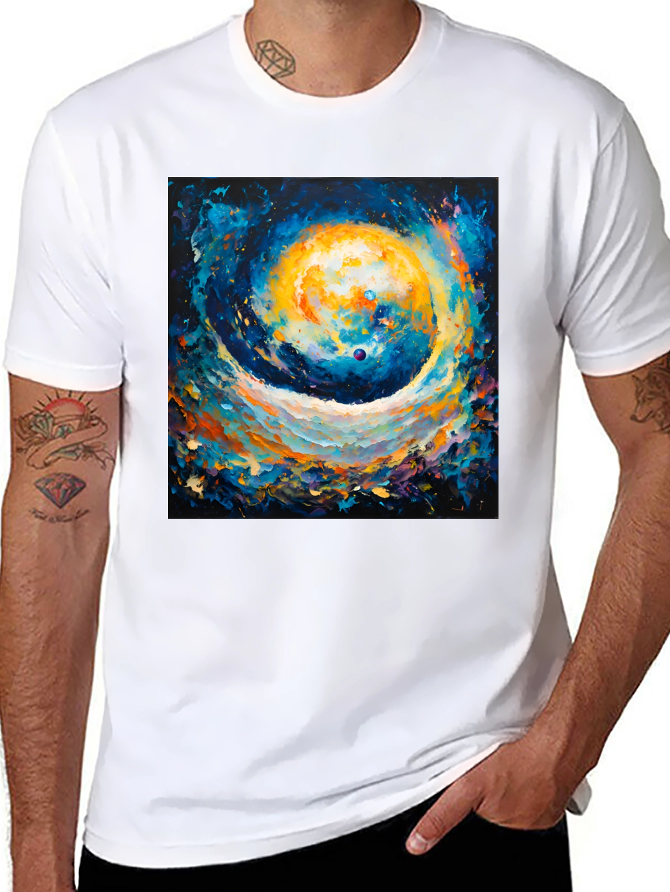 Cosmic Swirl Art T-Shirt - Galaxy Inspired Design