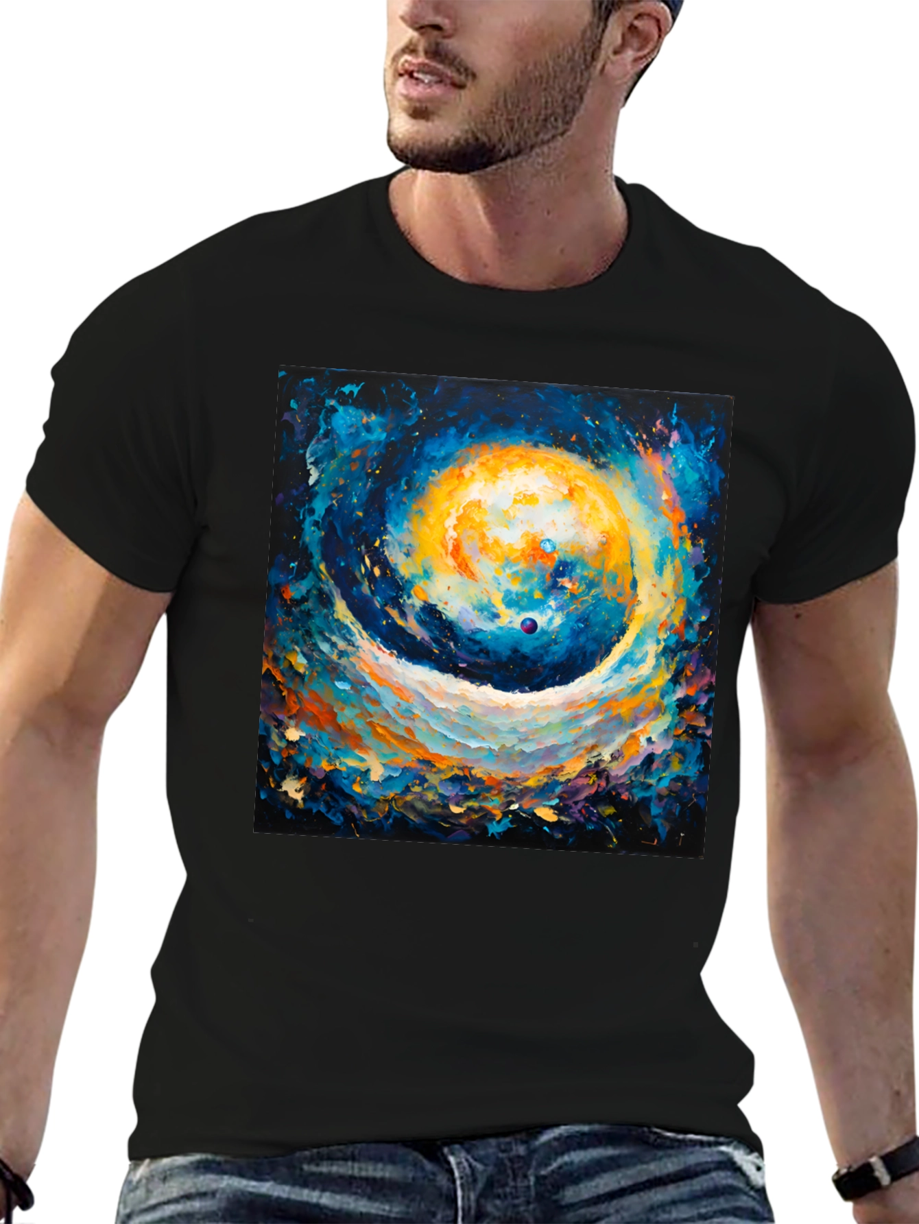 Cosmic Swirl Art T-Shirt - Galaxy Inspired Design