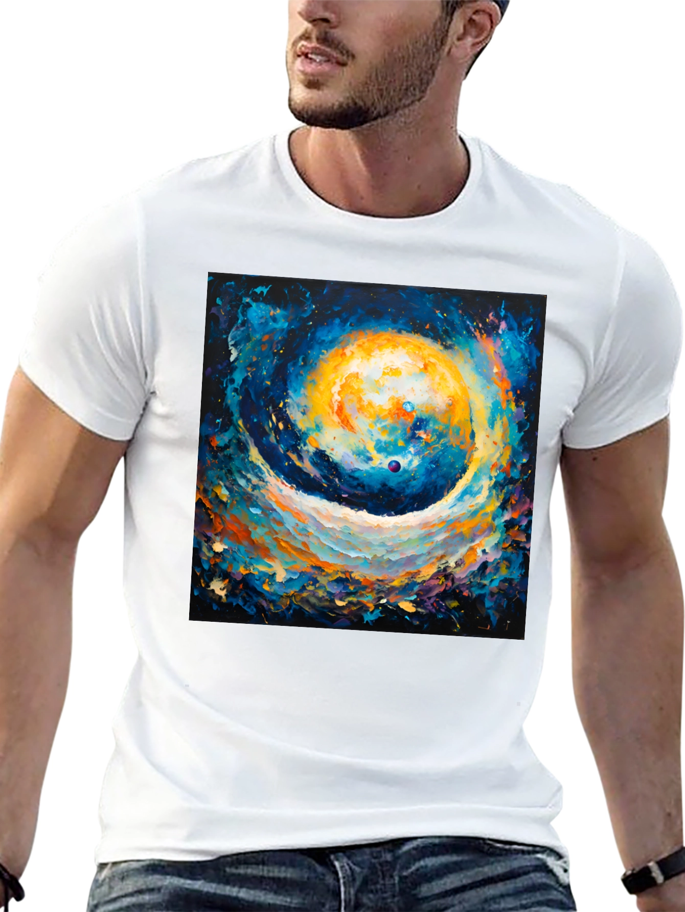 Cosmic Swirl Art T-Shirt - Galaxy Inspired Design
