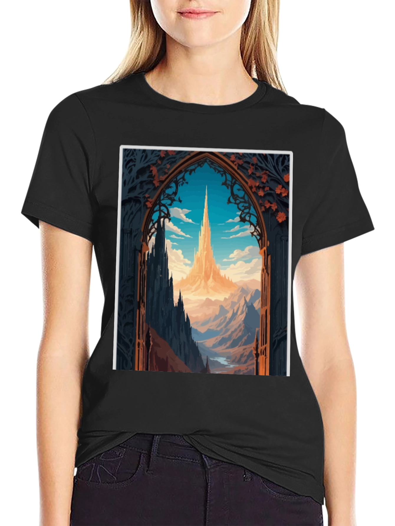 Fantasy Landscape Graphic Tee - Black Cotton