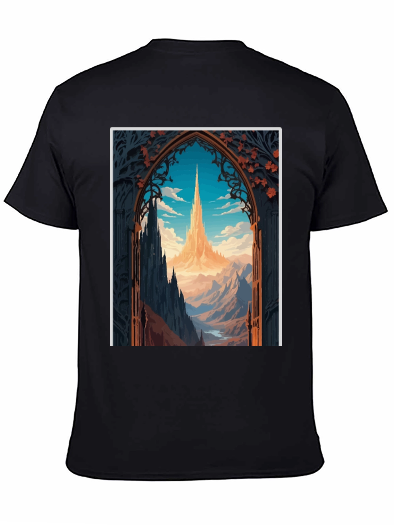Fantasy Landscape Graphic Tee - Black Cotton