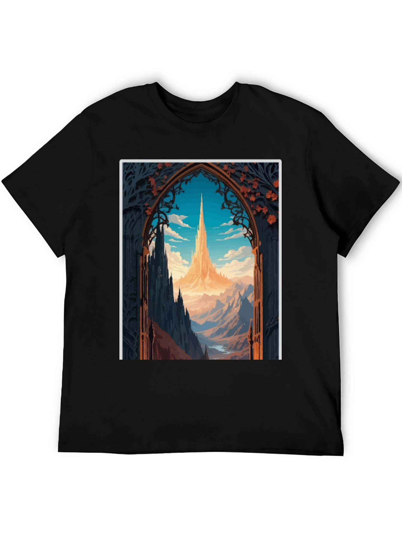 Fantasy Landscape Graphic Tee - Black Cotton