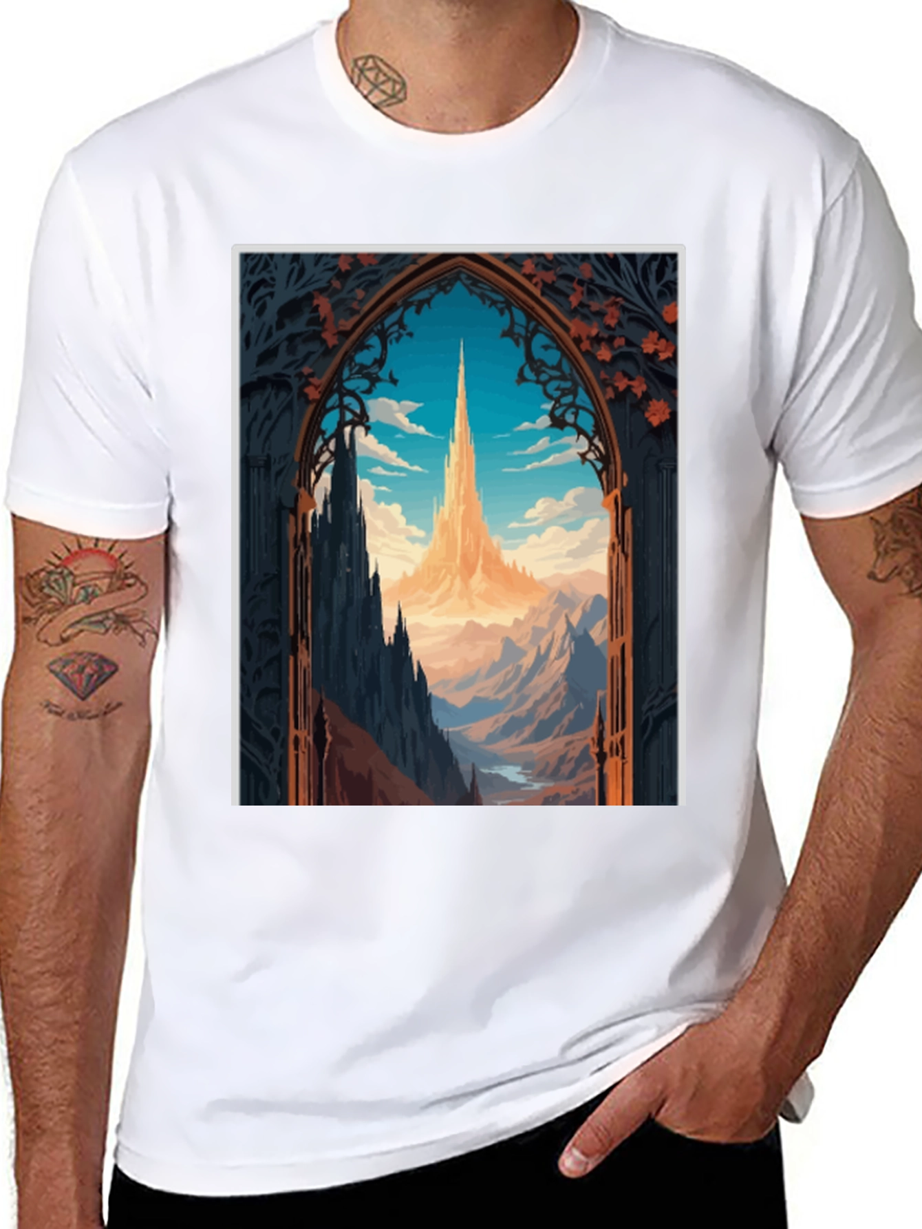 Fantasy Landscape Graphic Tee - Black Cotton