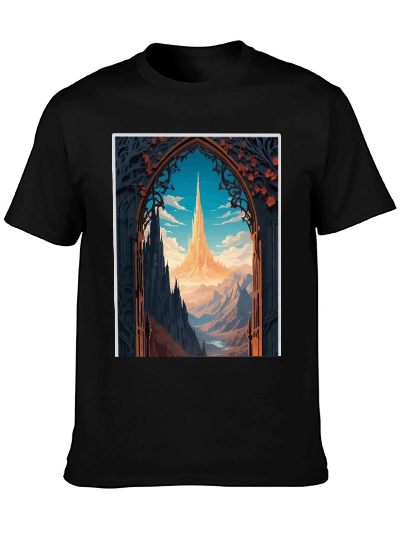 Fantasy Landscape Graphic Tee - Black Cotton