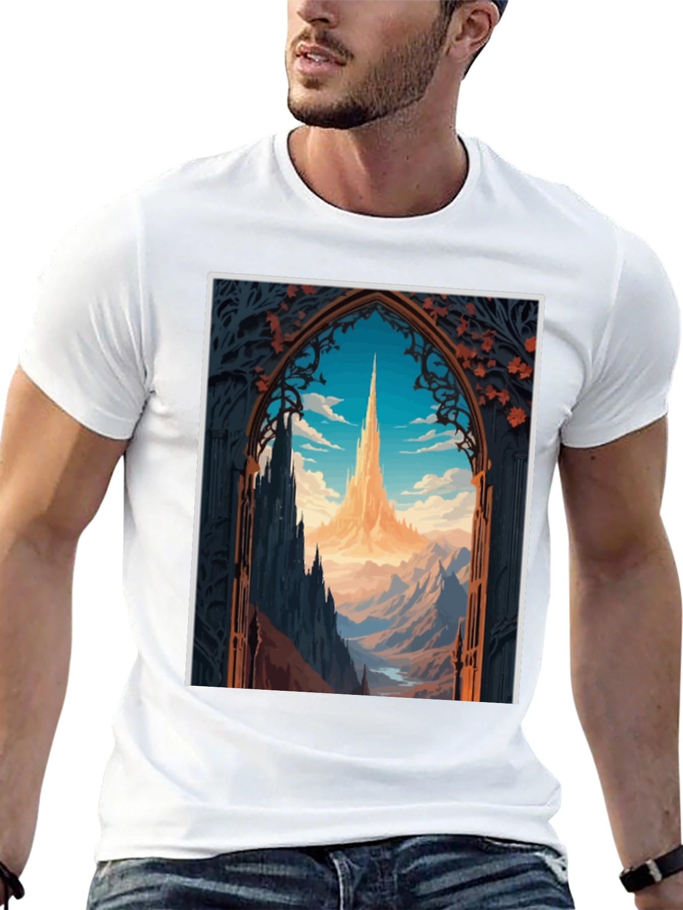 Fantasy Landscape Graphic Tee - Black Cotton