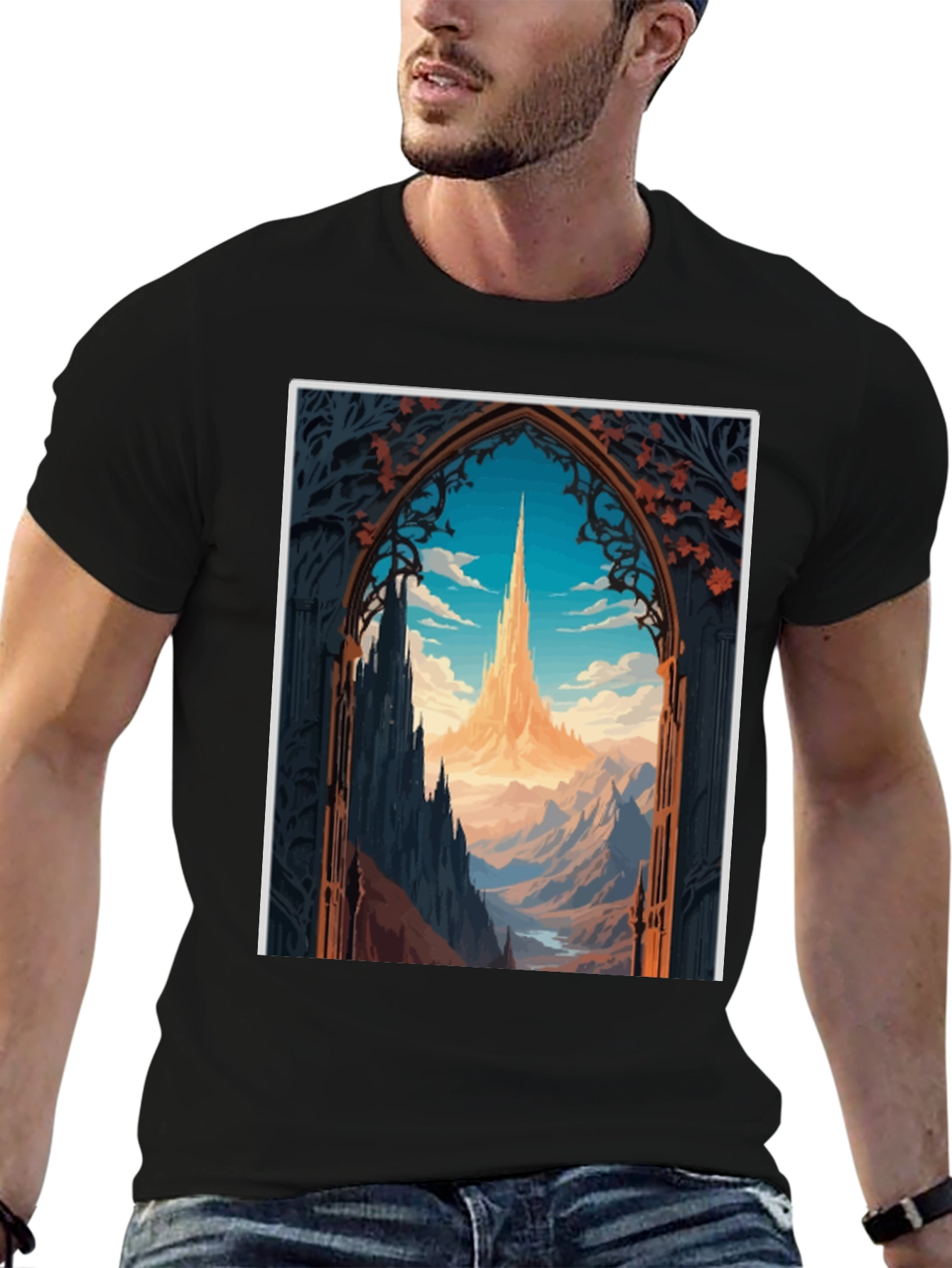 Fantasy Landscape Graphic Tee - Black Cotton