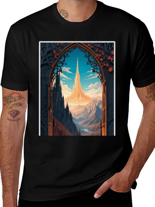 Fantasy Landscape Graphic Tee - Black Cotton