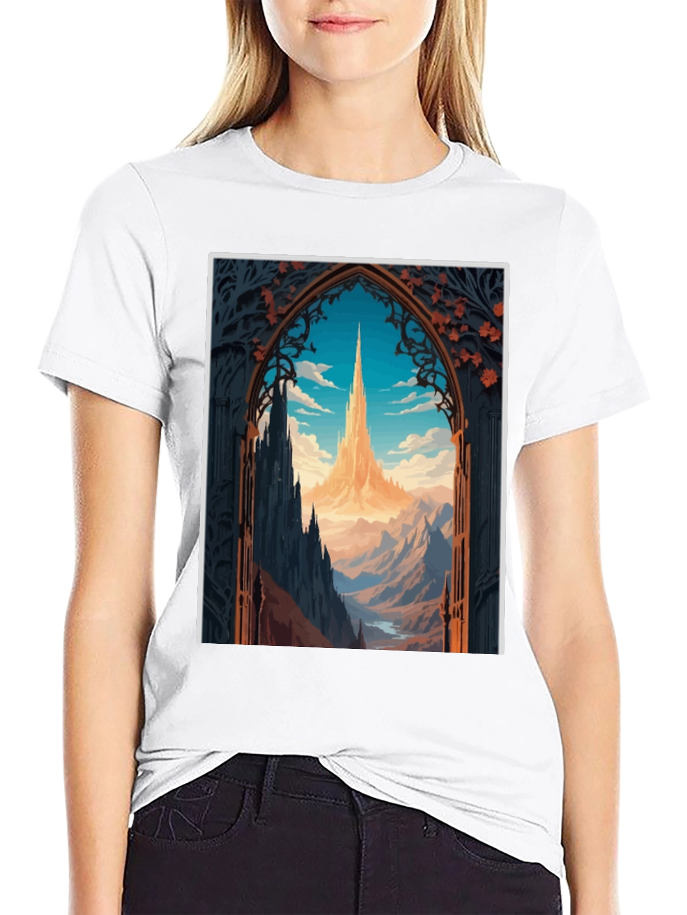 Fantasy Landscape Graphic Tee - Black Cotton