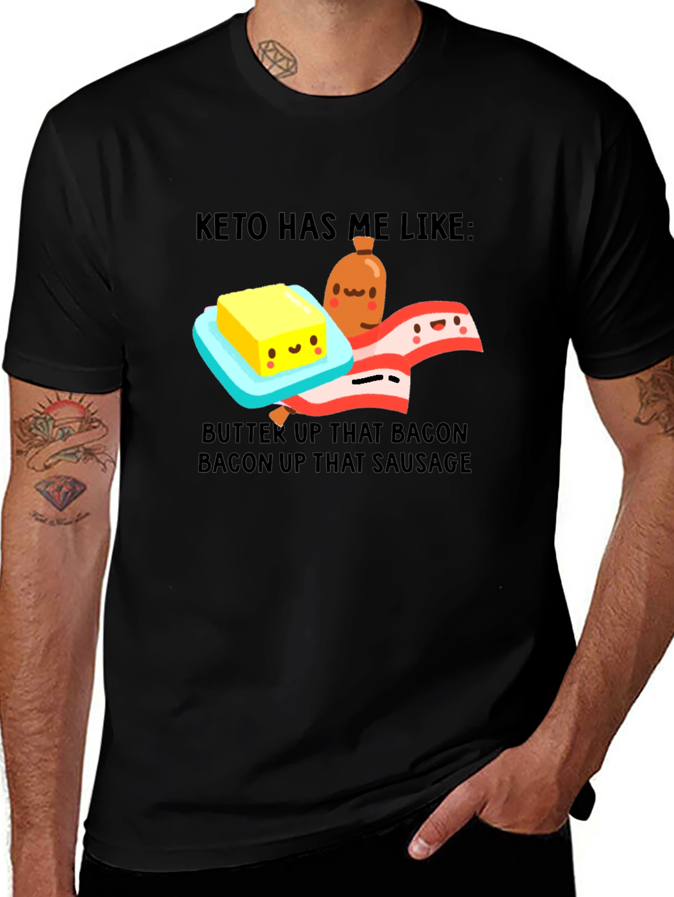 Keto Diet T-Shirt - Bacon Butter Sausage Graphic Tee