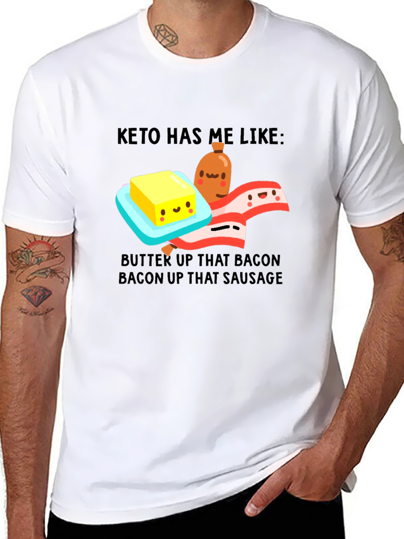 Keto Diet T-Shirt - Bacon Butter Sausage Graphic Tee