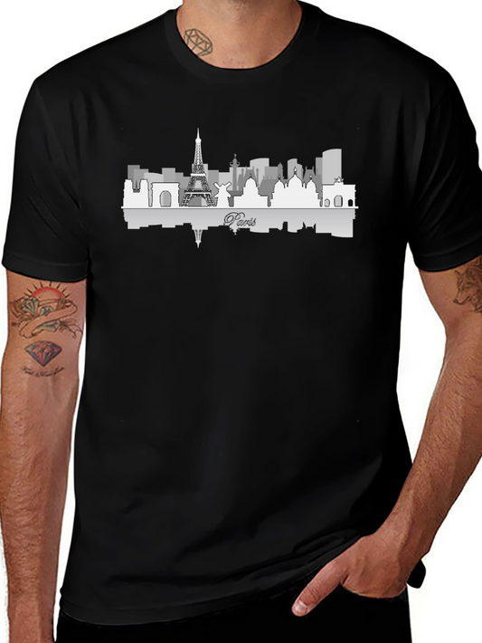 Paris Skyline Graphic Tee - Black Cotton Blend T-Shirt