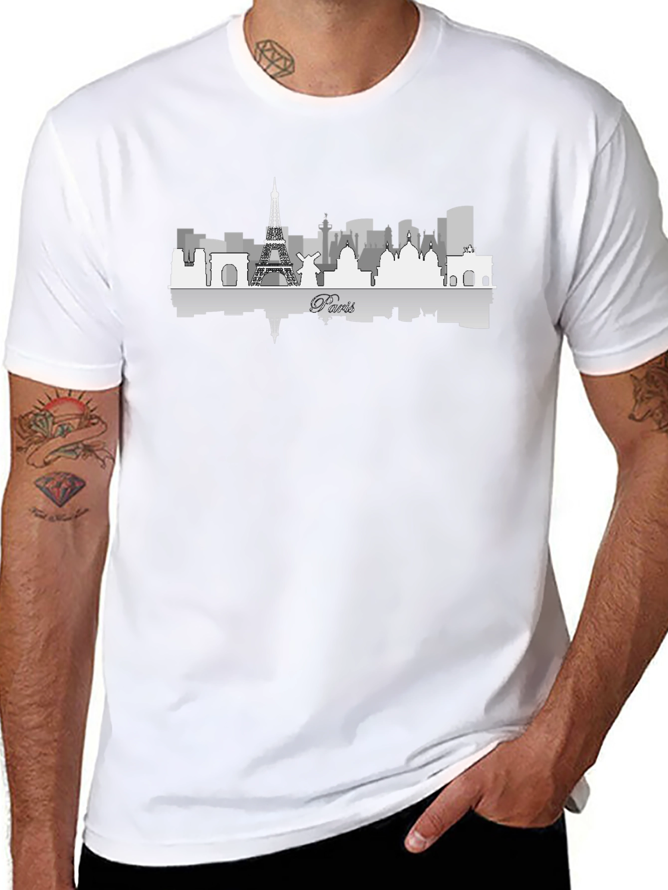 Paris Skyline Graphic Tee - Black Cotton Blend T-Shirt