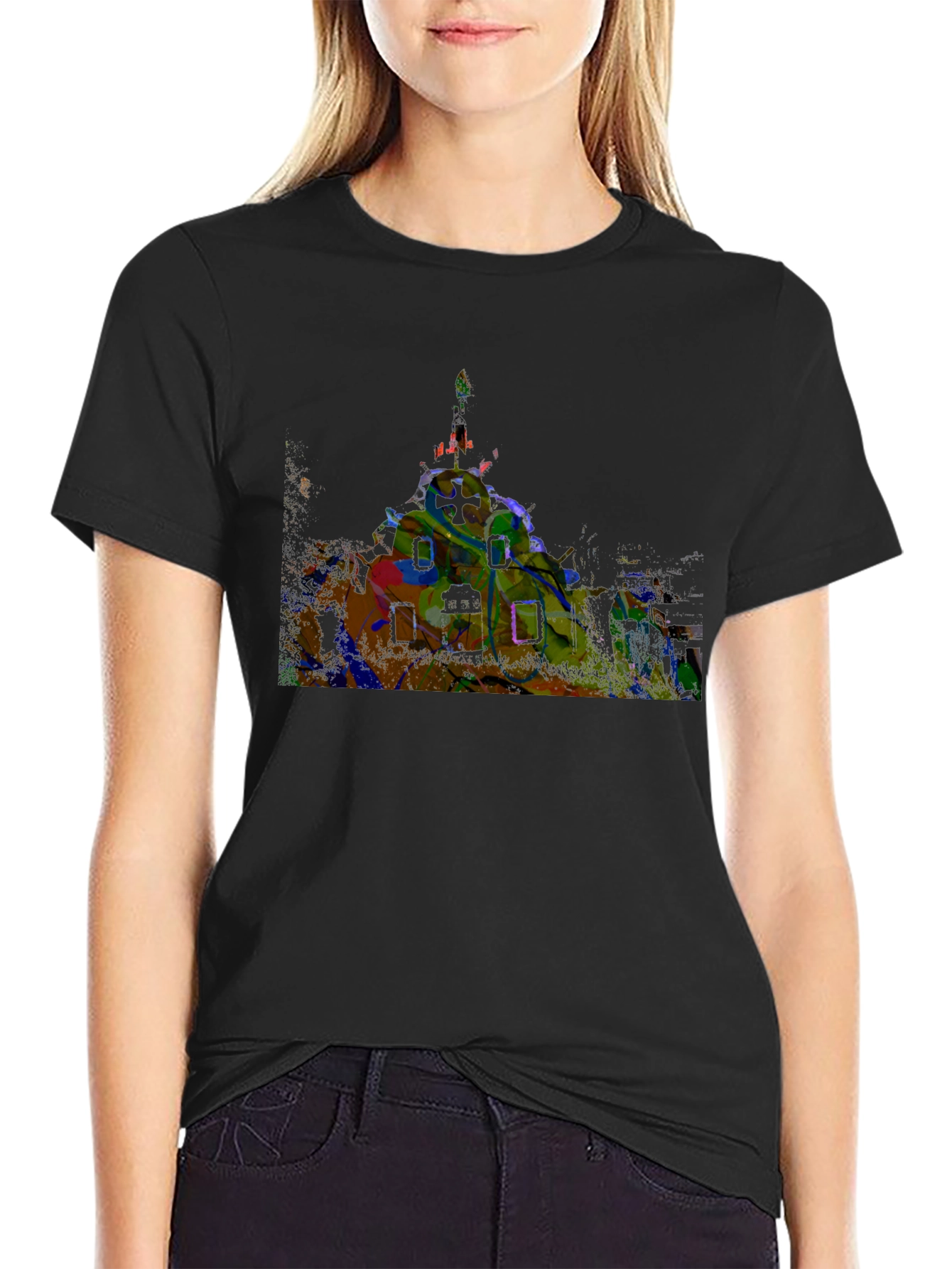 Abstract Castle Graphic Black T-Shirt