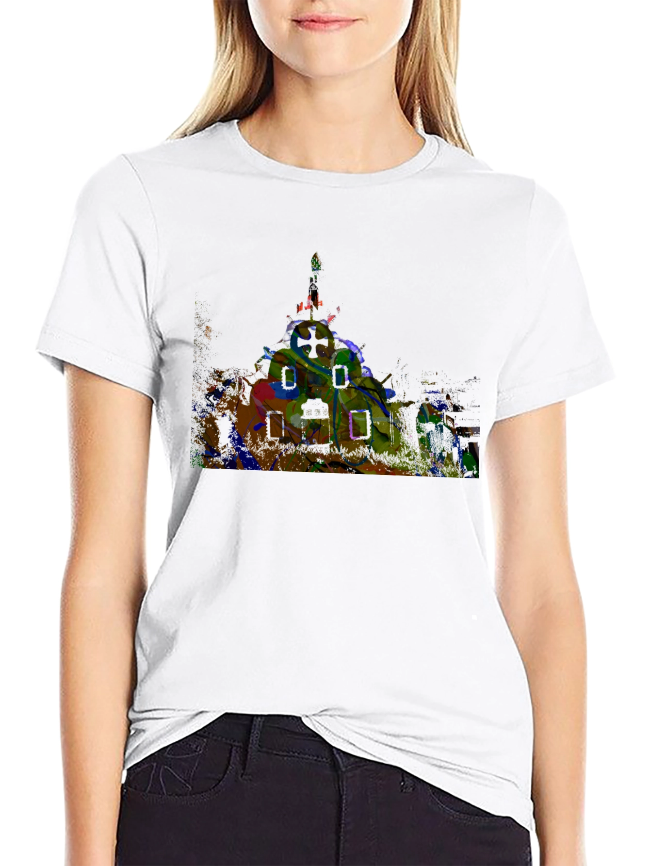 Abstract Castle Graphic Black T-Shirt