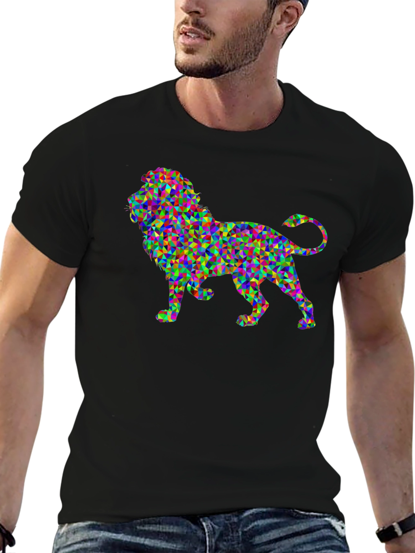 Abstract Geometric Lion Graphic T-Shirt