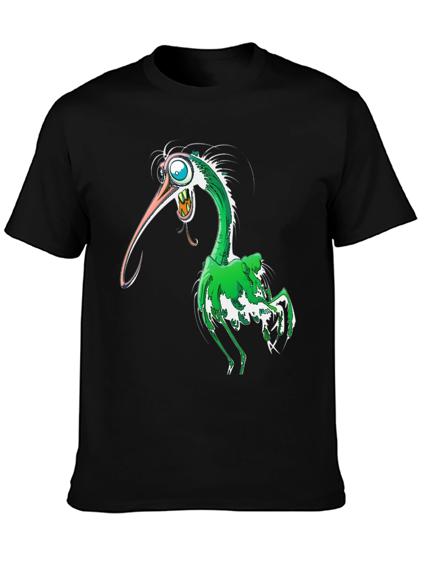 Cartoon Bird Graphic T-Shirt - Black