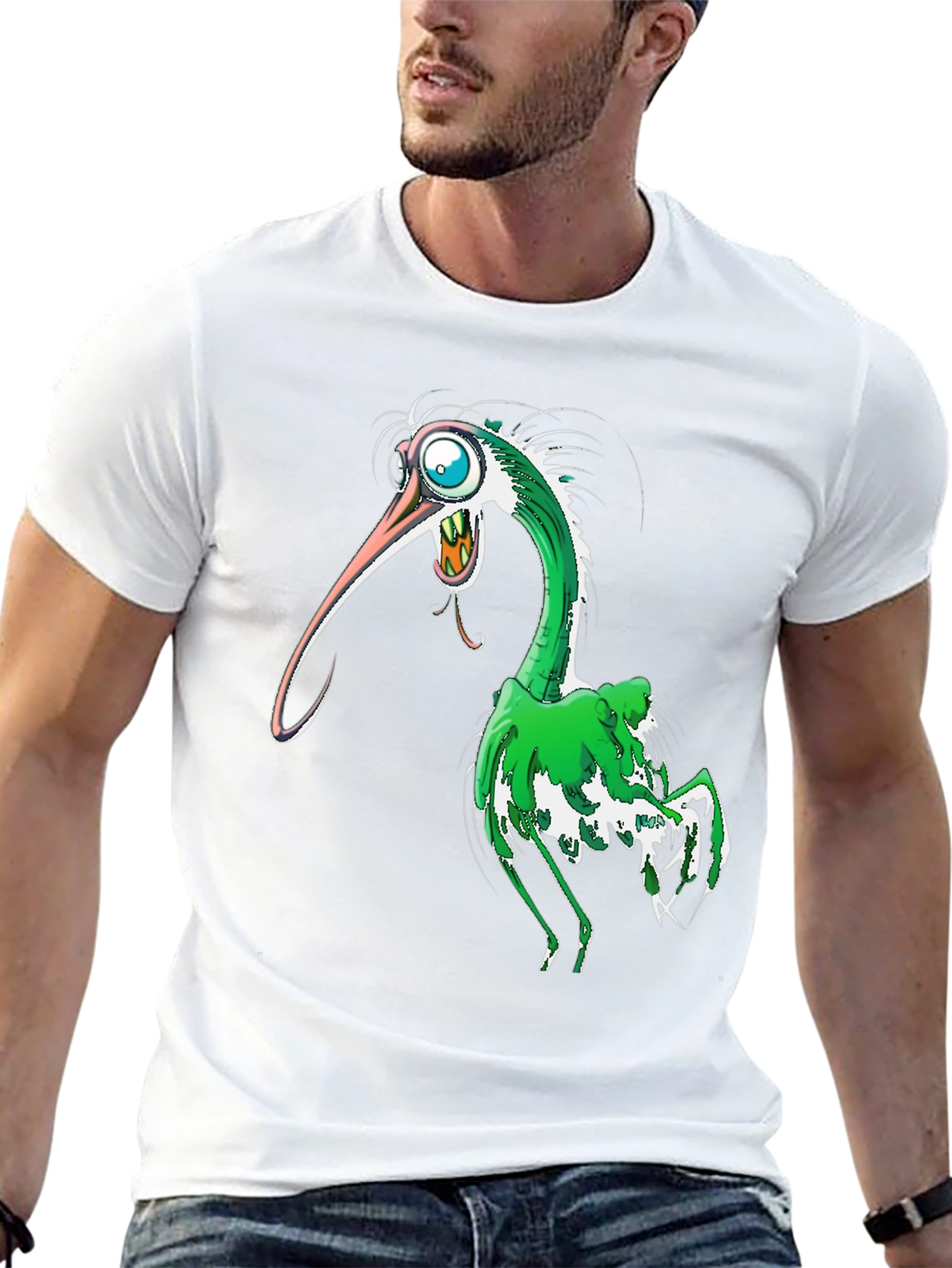 Cartoon Bird Graphic T-Shirt - Black