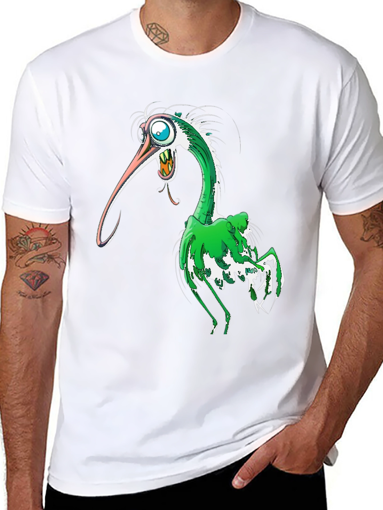 Cartoon Bird Graphic T-Shirt - Black