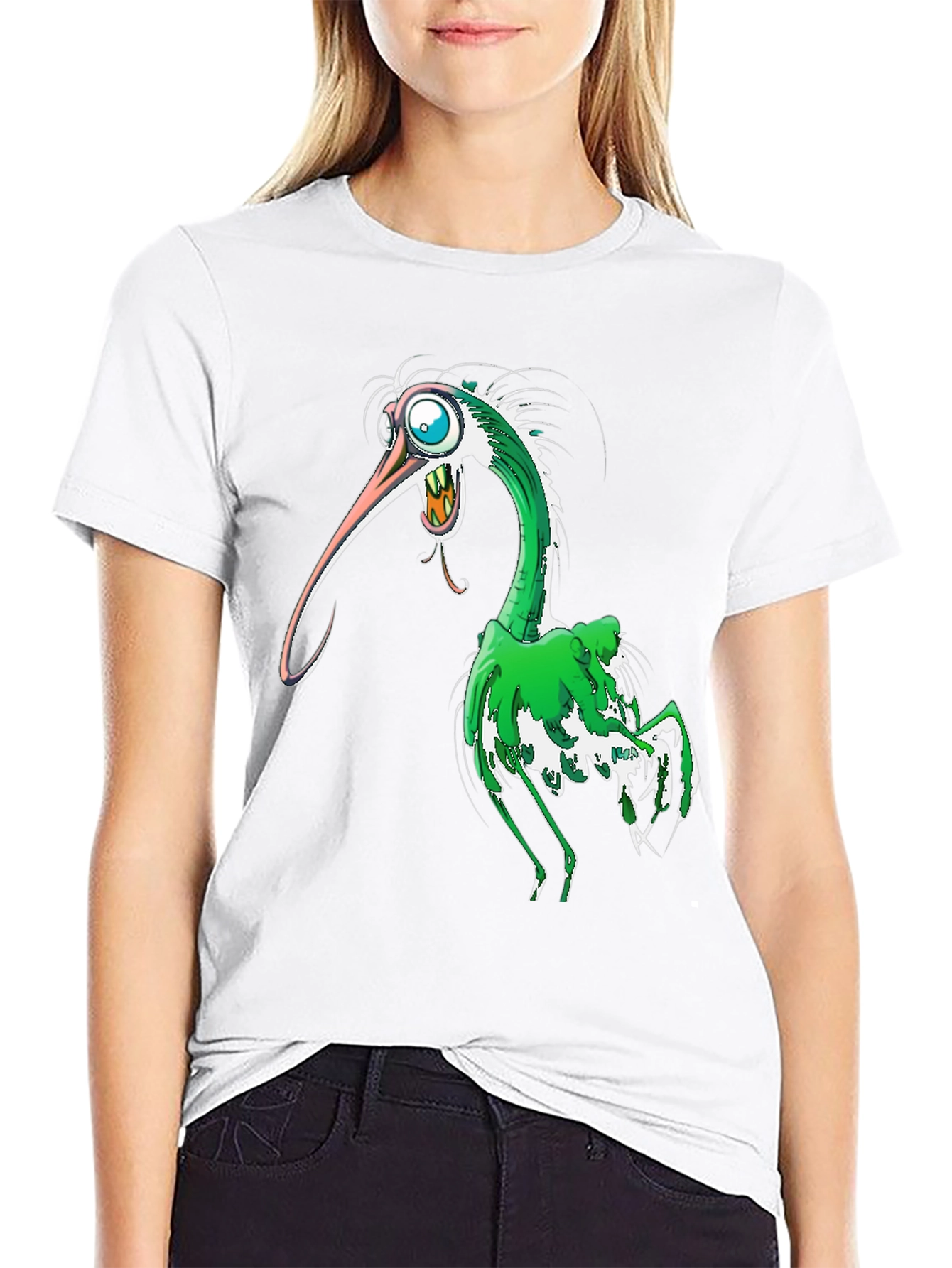 Cartoon Bird Graphic T-Shirt - Black
