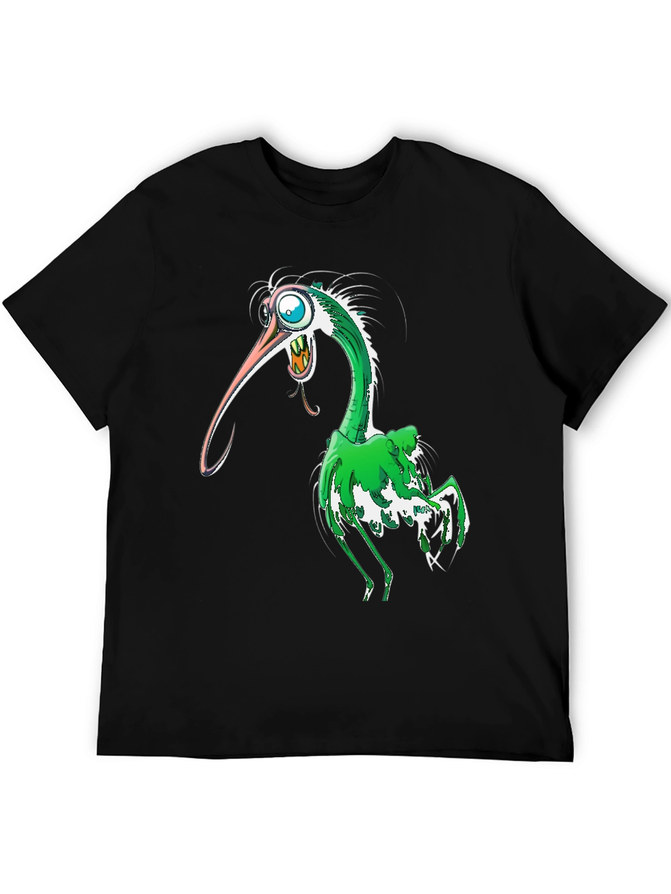 Cartoon Bird Graphic T-Shirt - Black