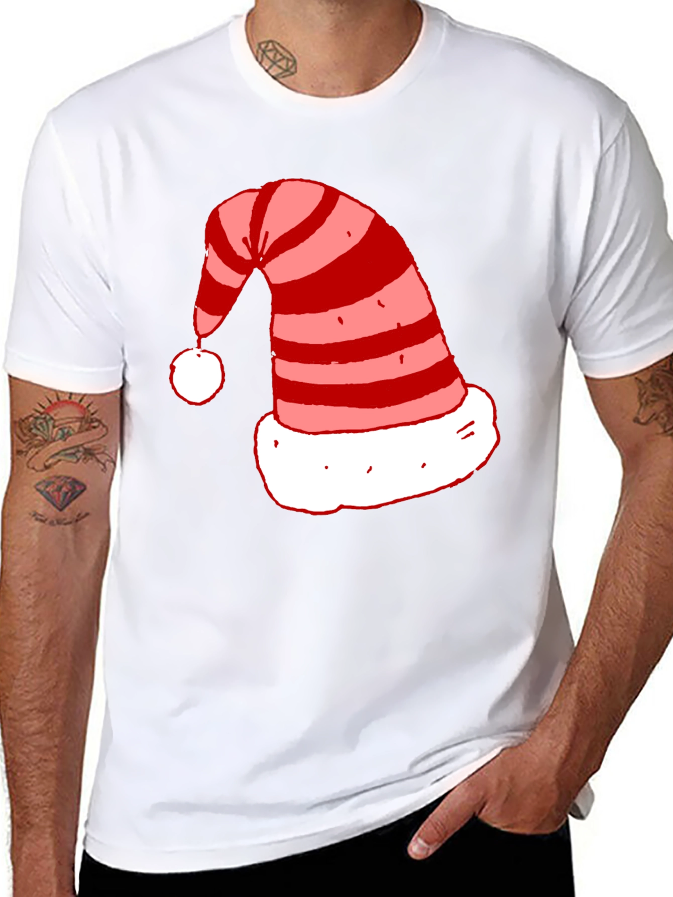 Festive Santa Hat Graphic Tee - Holiday Cheer!