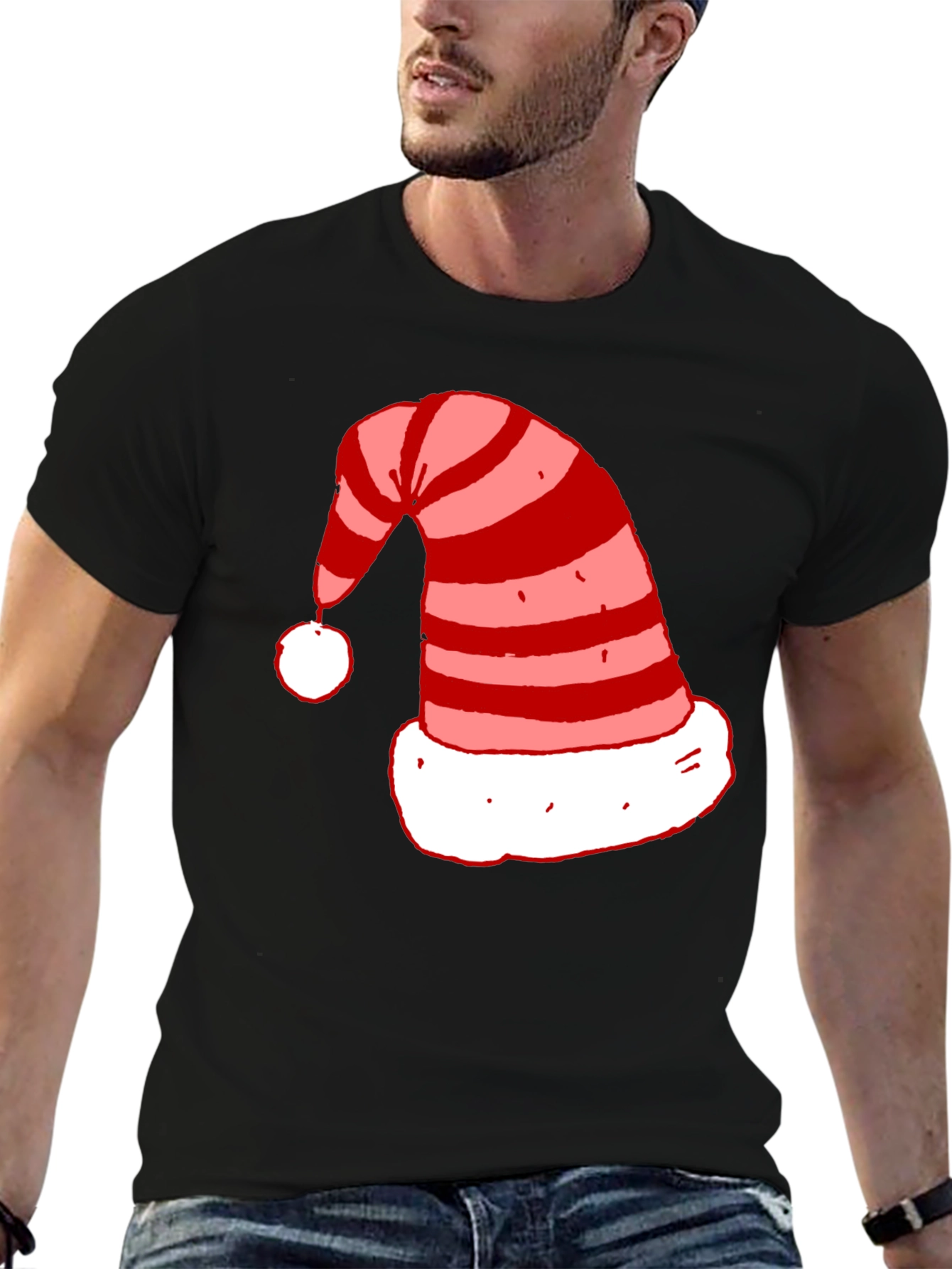 Festive Santa Hat Graphic Tee - Holiday Cheer!
