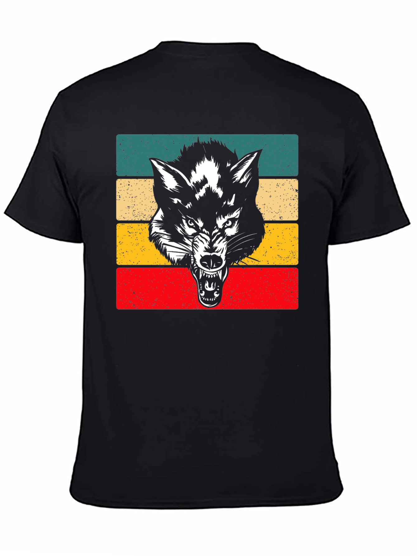 Retro Wolf Graphic Tee - Black Cotton T-Shirt