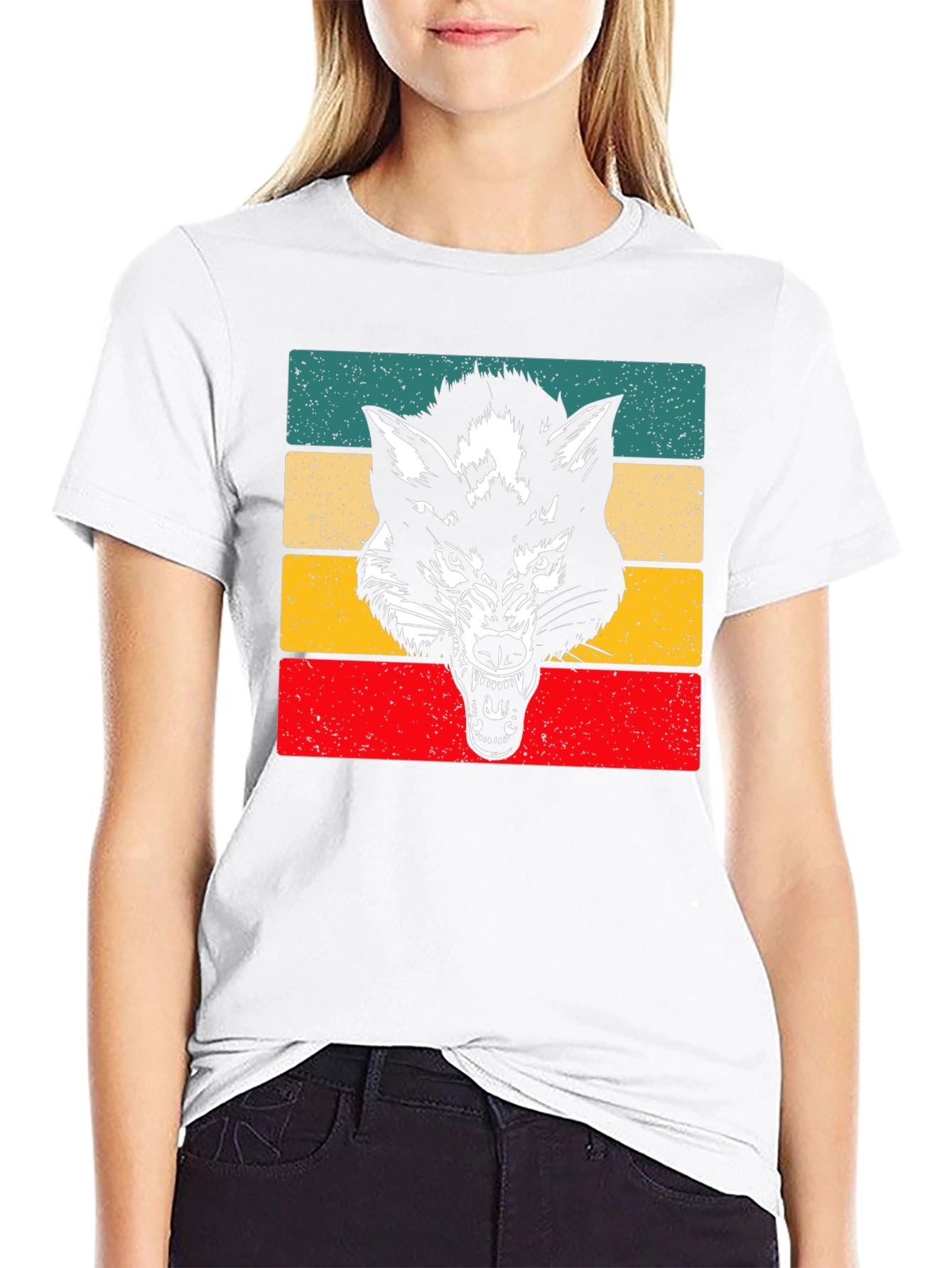 Retro Wolf Graphic Tee - Black Cotton T-Shirt
