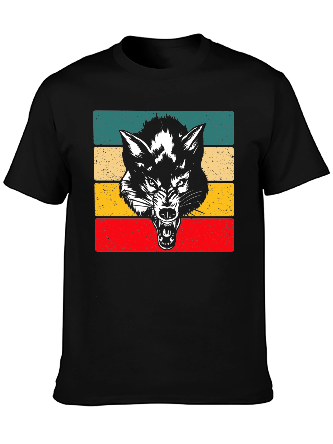 Retro Wolf Graphic Tee - Black Cotton T-Shirt