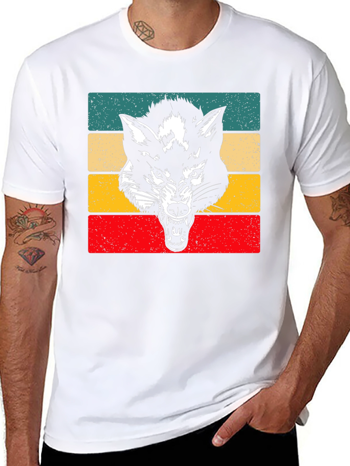 Retro Wolf Graphic Tee - Black Cotton T-Shirt