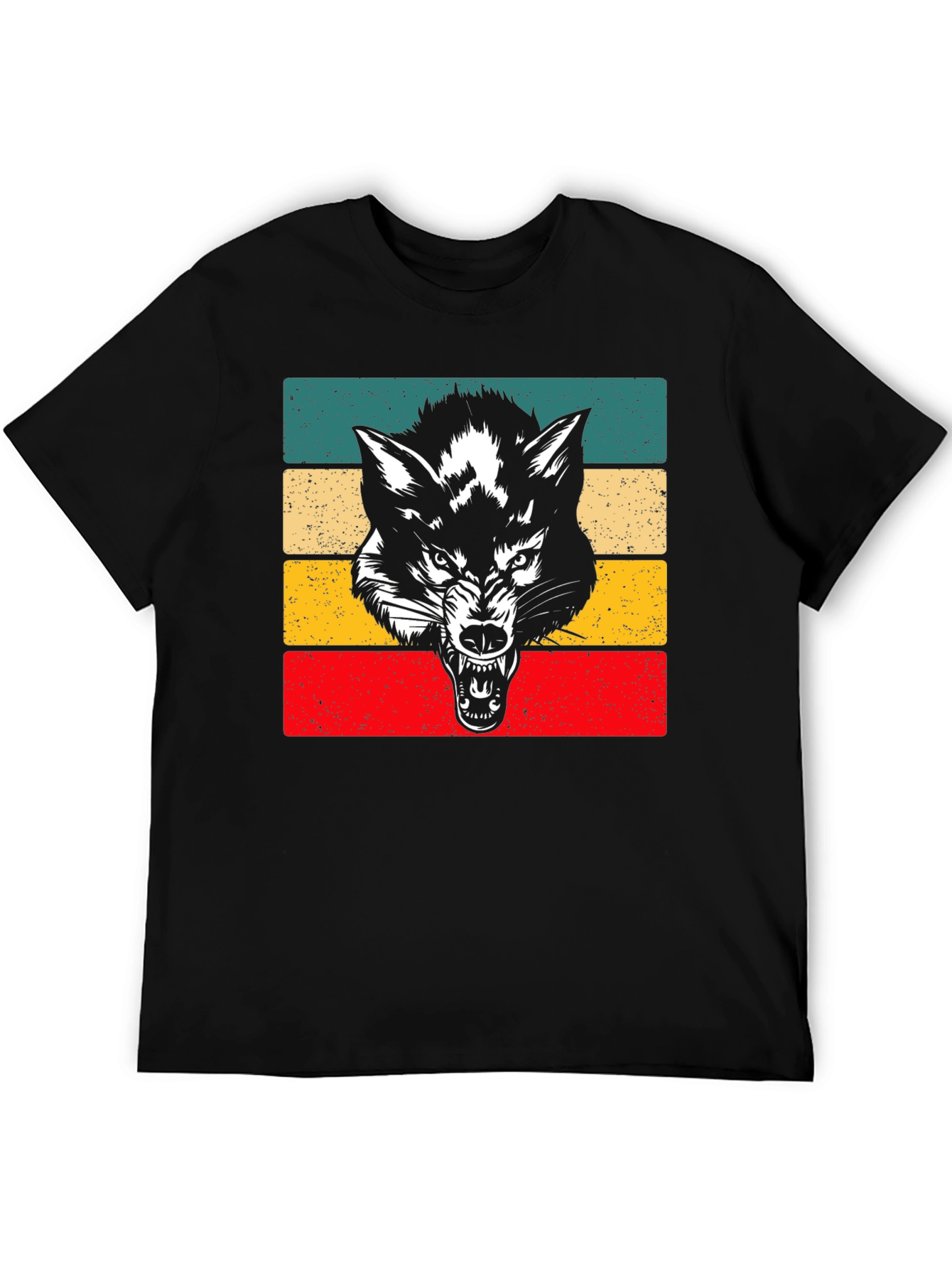 Retro Wolf Graphic Tee - Black Cotton T-Shirt