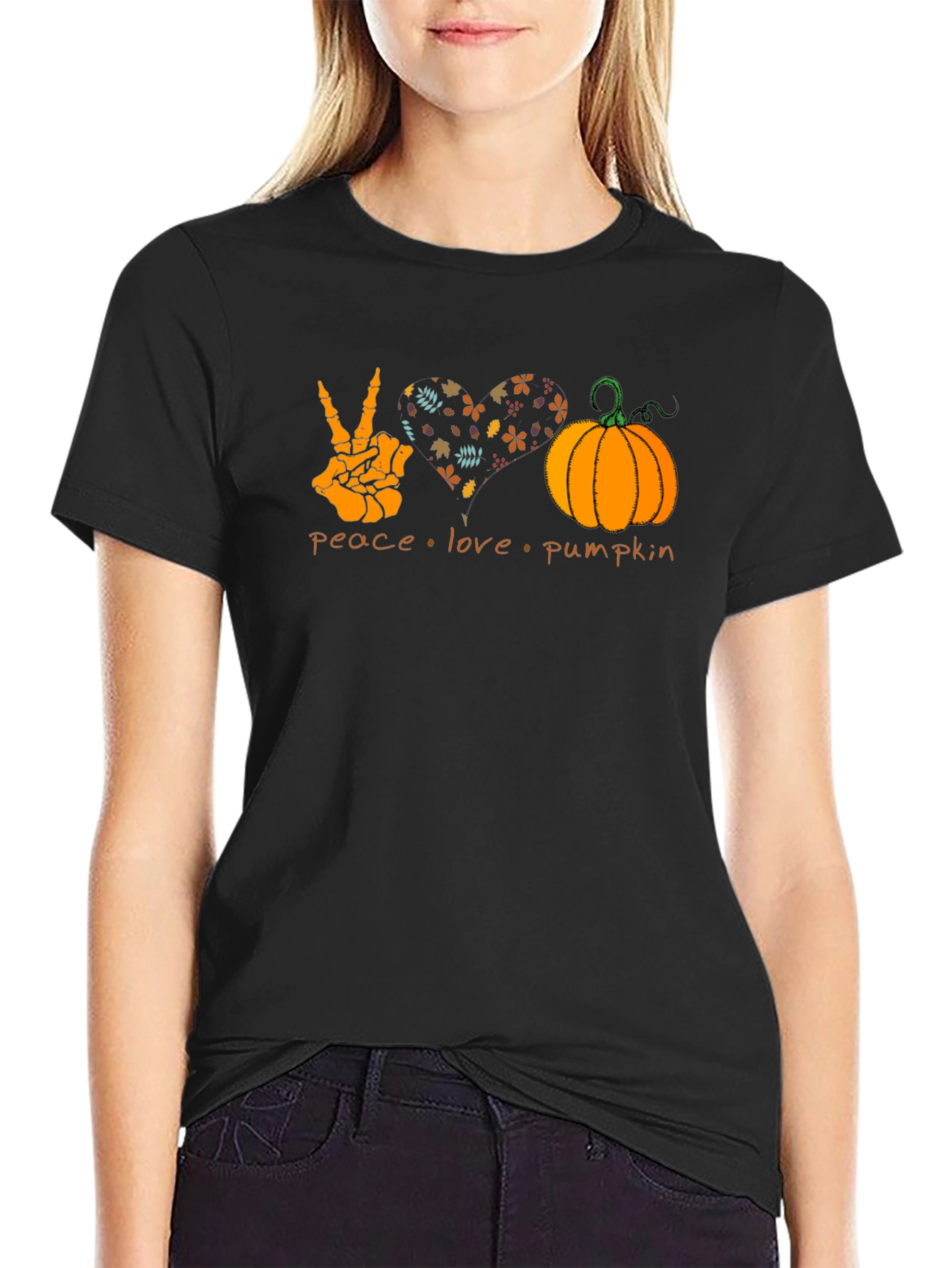 Peace Love Pumpkin Graphic Tee - Halloween T-Shirt