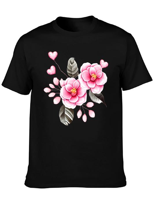 Floral Heart Graphic Black Tee