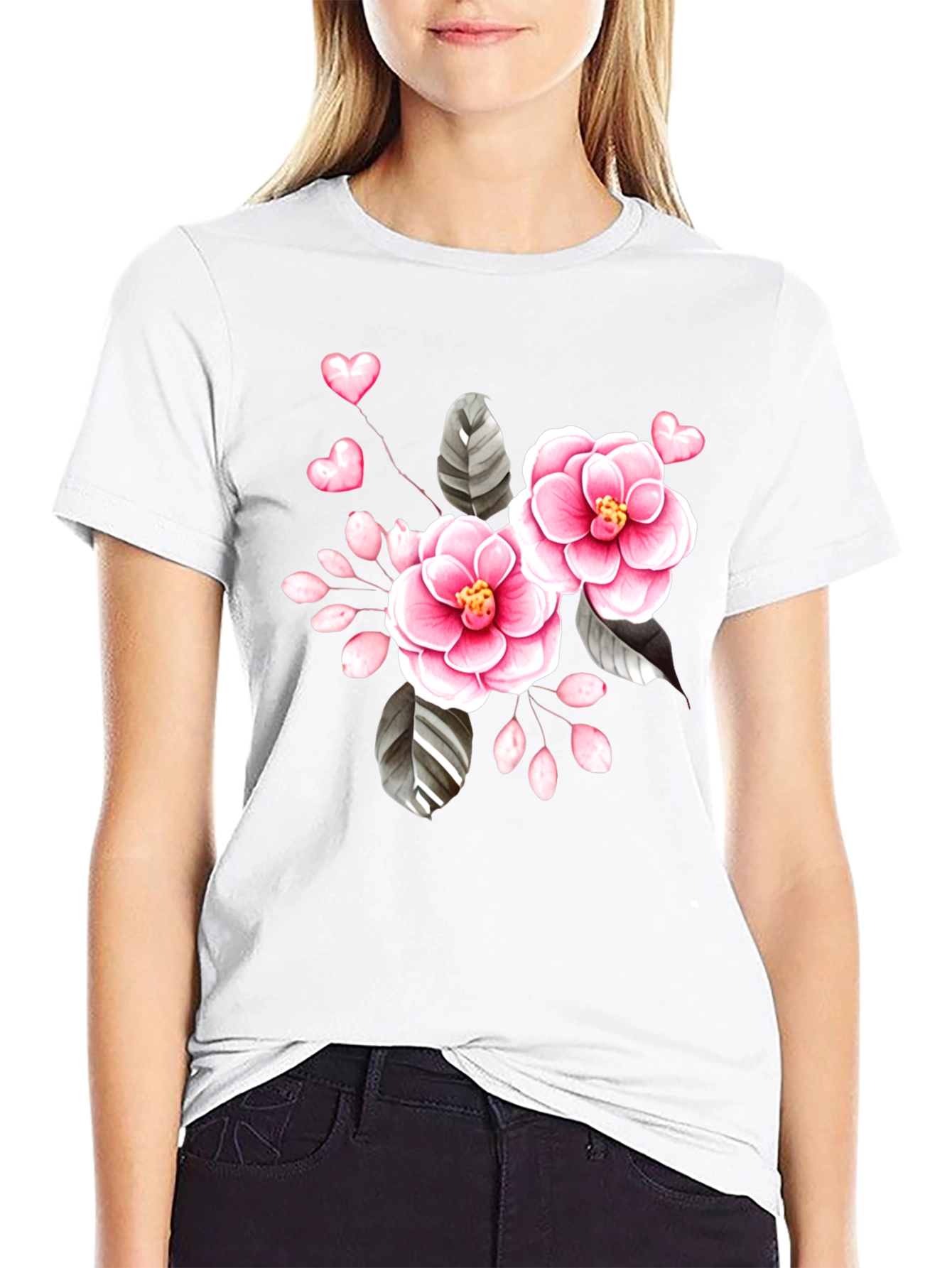 Floral Heart Graphic Black Tee