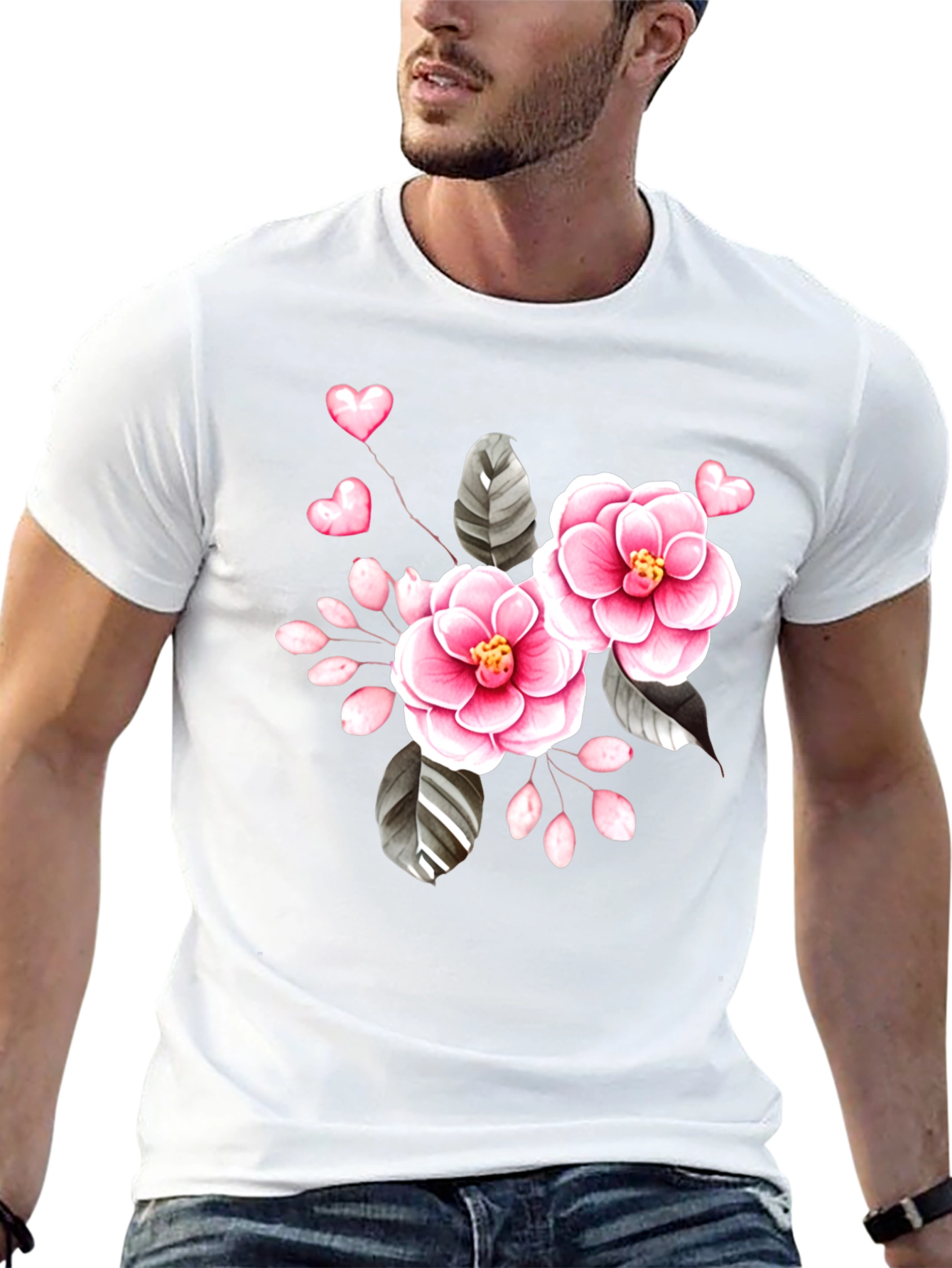 Floral Heart Graphic Black Tee
