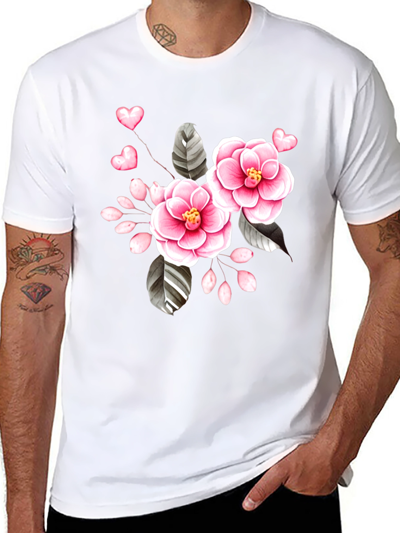 Floral Heart Graphic Black Tee