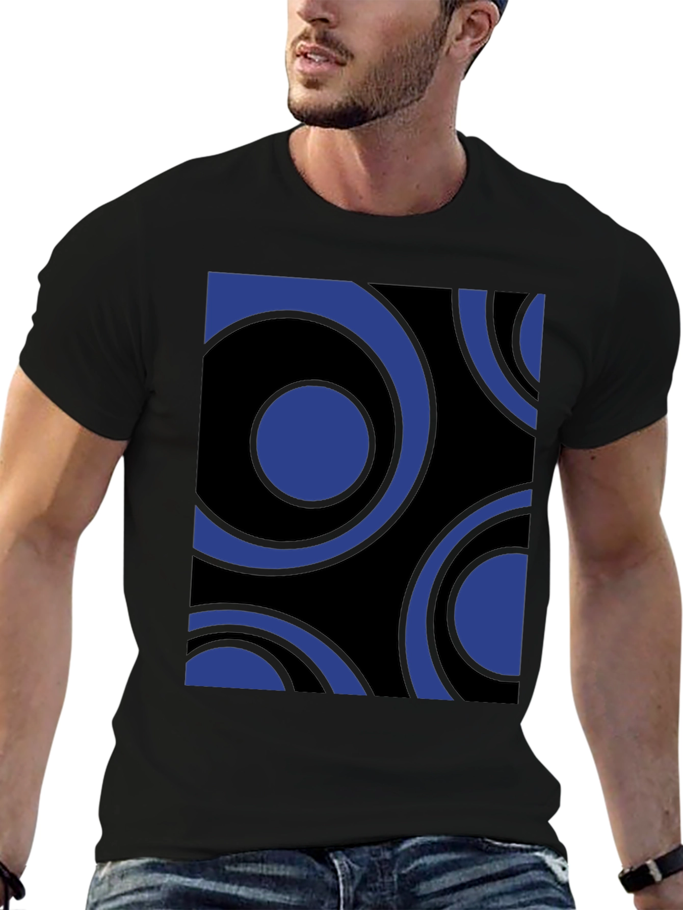Retro Circle Pattern Black Tee