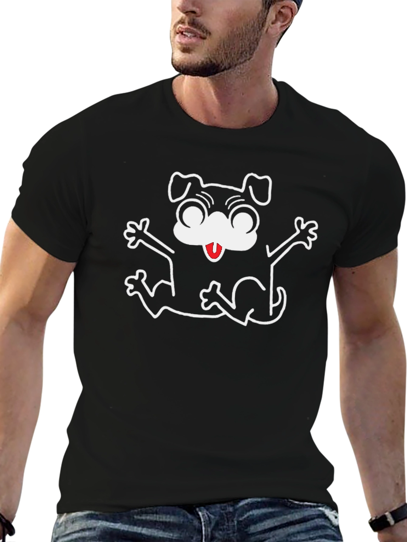Black Dog Cartoon Graphic T-Shirt