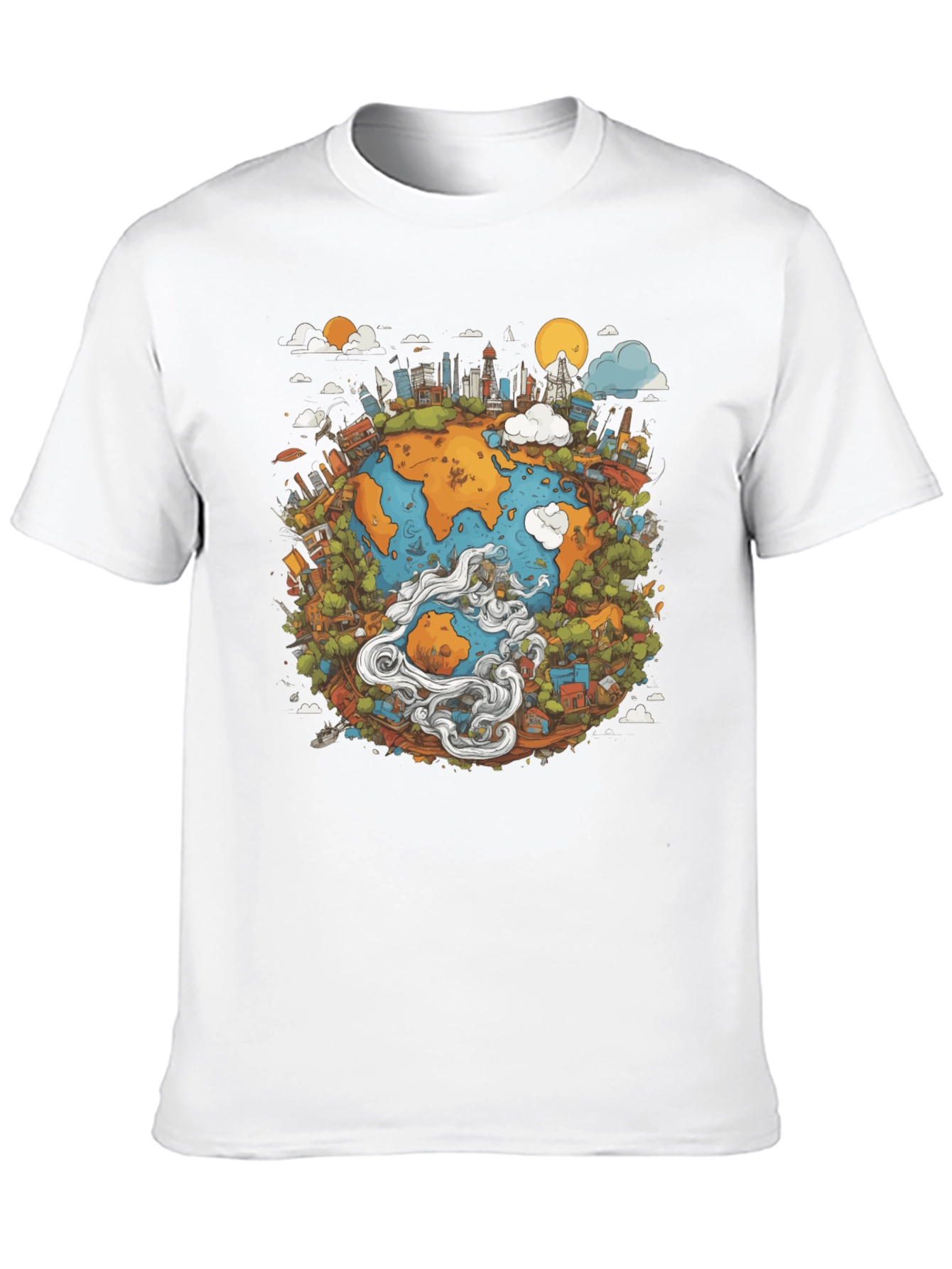 Earth Graphic Black T-Shirt - Illustrated Globe Design