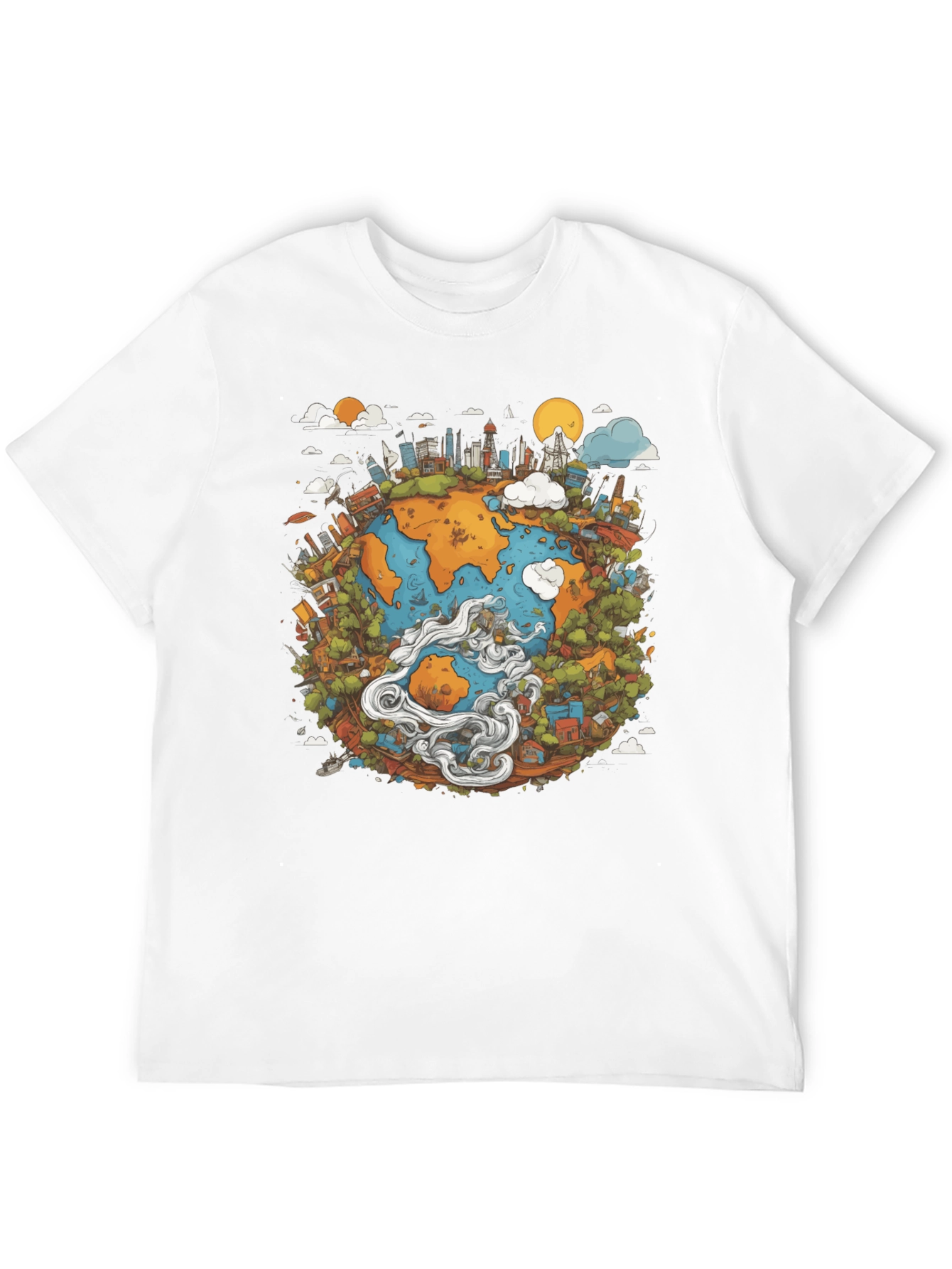 Earth Graphic Black T-Shirt - Illustrated Globe Design