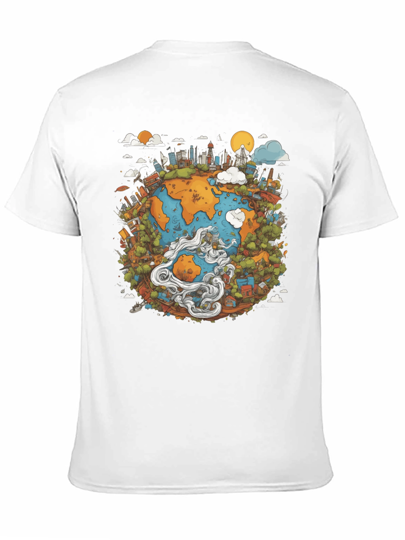 Earth Graphic Black T-Shirt - Illustrated Globe Design