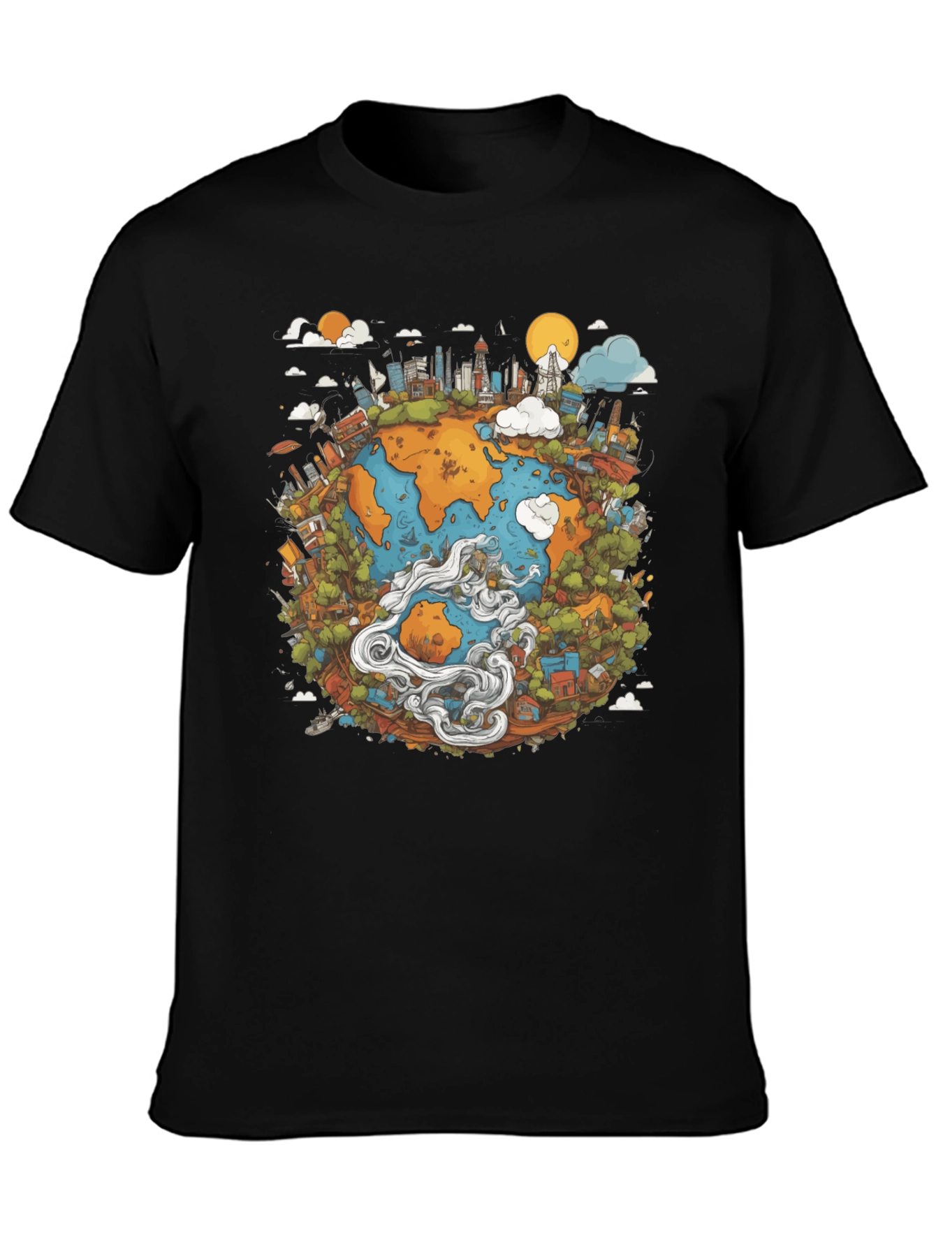 Earth Graphic Black T-Shirt - Illustrated Globe Design