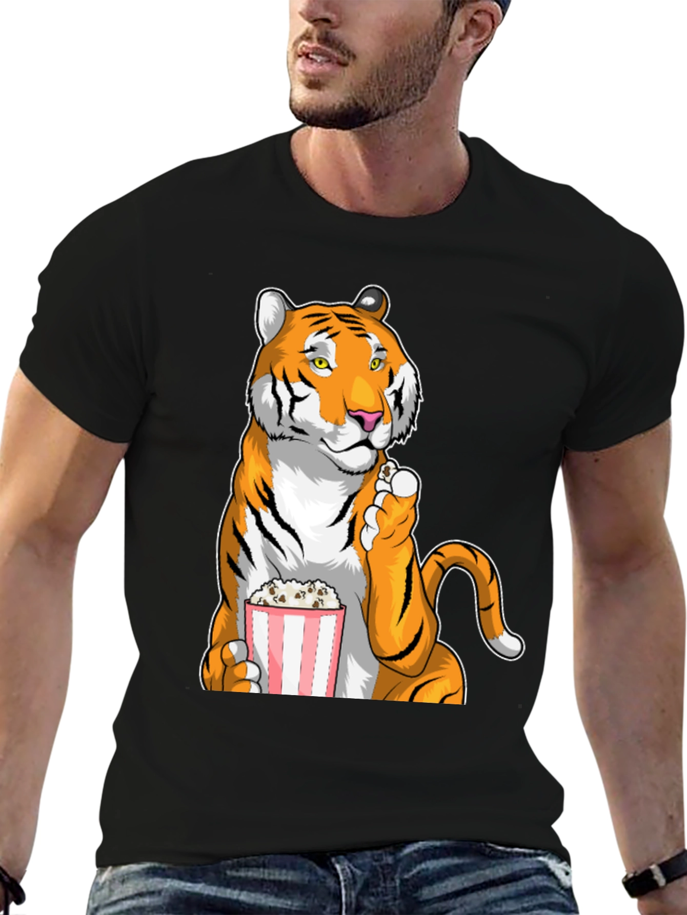 Tiger Eating Popcorn Graphic T-Shirt