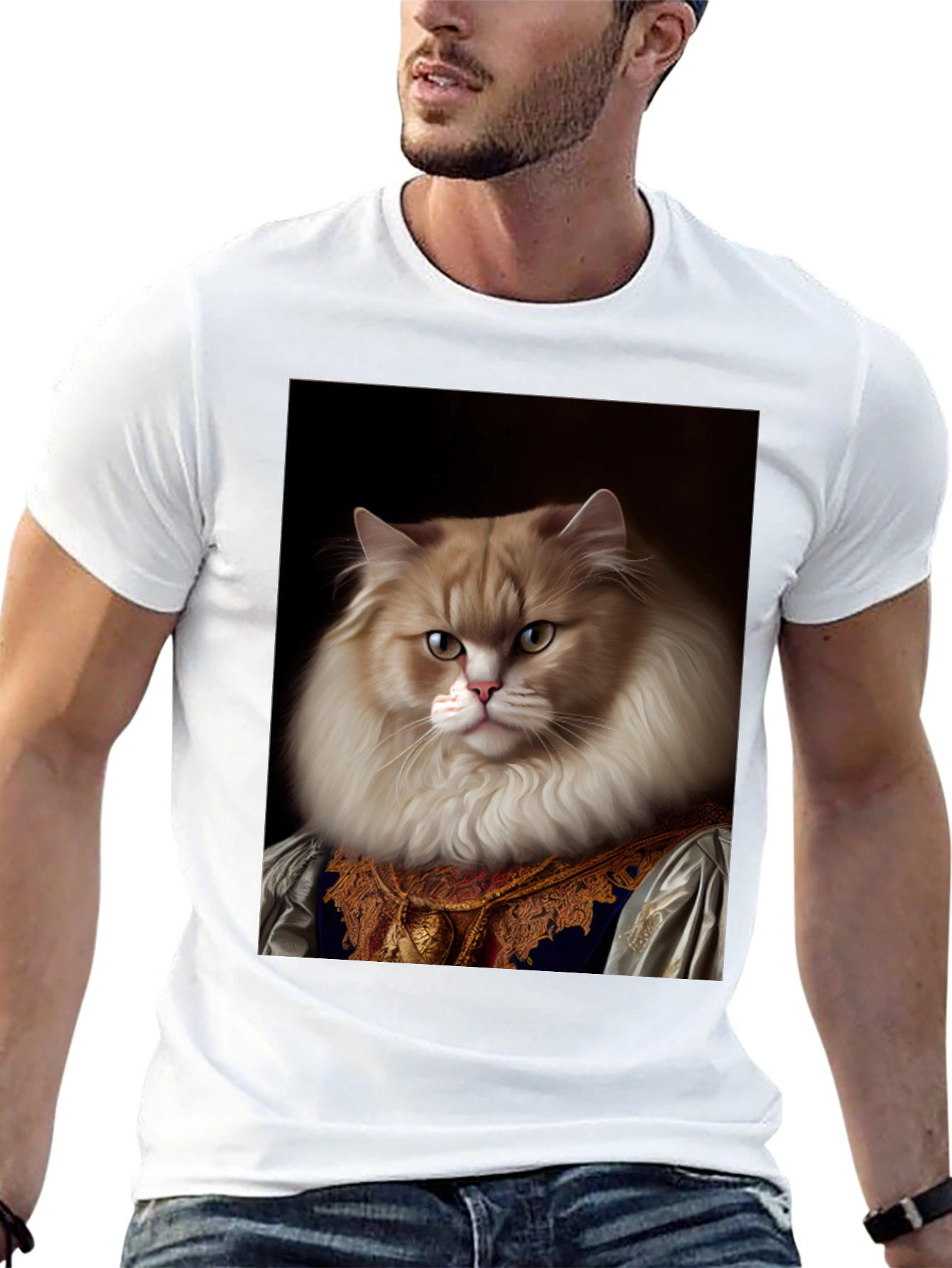 Regal Cat Portrait T-Shirt - Unique Design